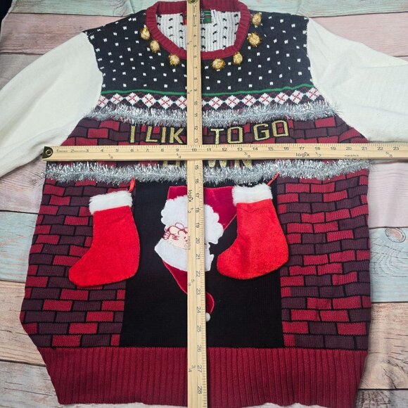 Ugly Christmas Sweater XL "I Like To Go Down" Santa Design Spencers Workshop - Picture 5 of 7